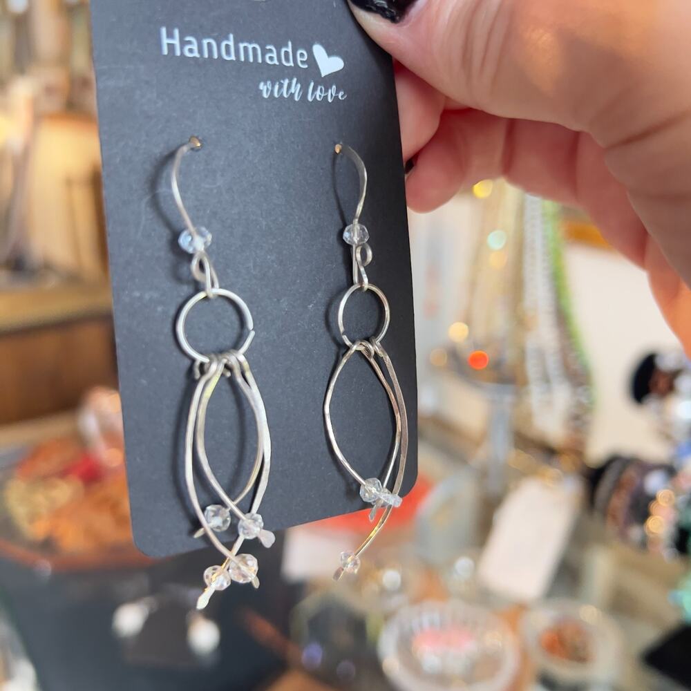 Artisan Made Hand Crafted Sterling Silver Dangle Drop Earrings Modernist OOAK - Picture 3 of 3
